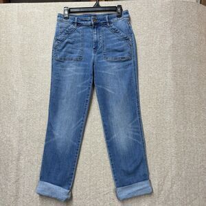 J Jill Denim Jeans 28 High Rise Straight Leg Blue Cuffed Cropped Stretch